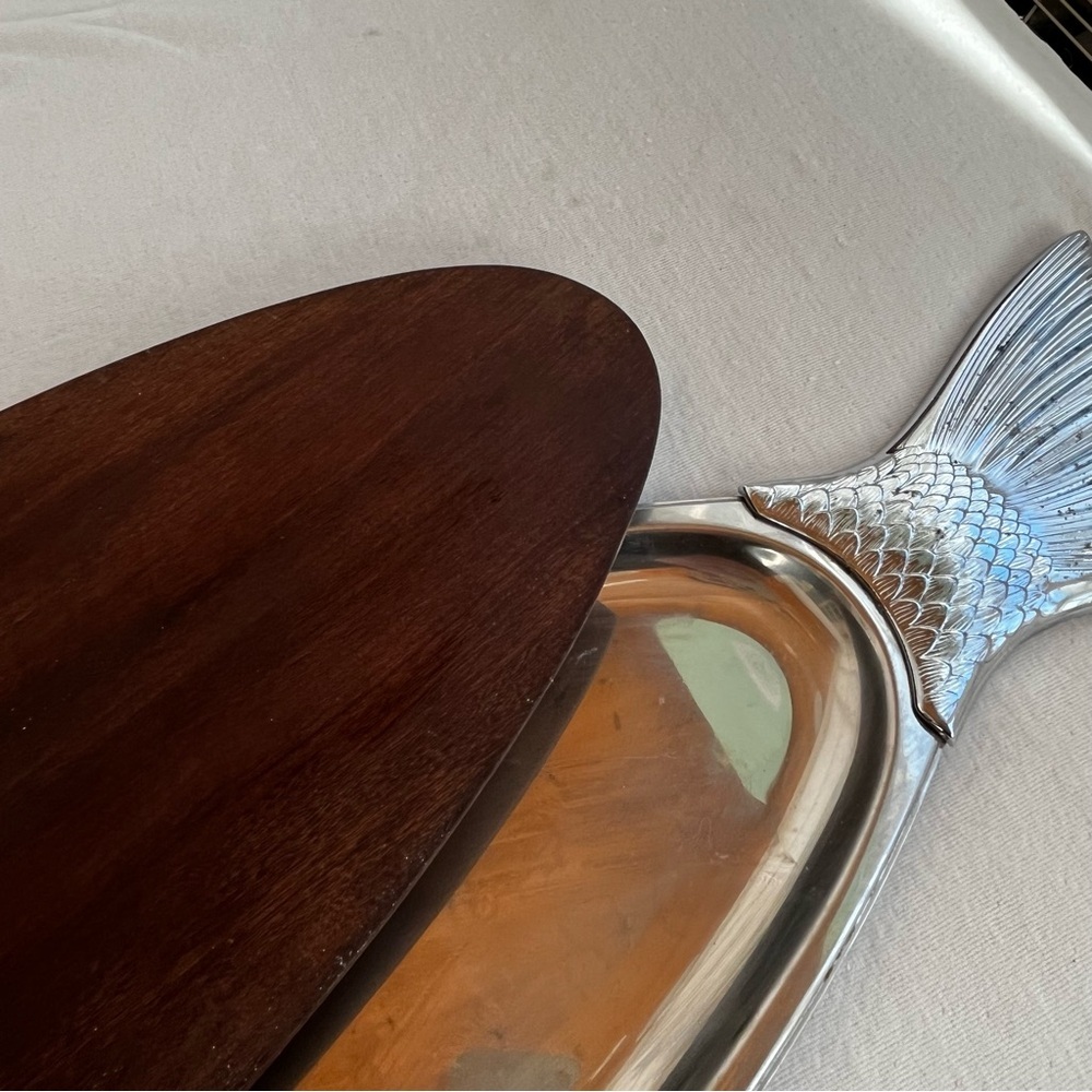 VTG. MCM Salmon Fish Wood 2-Piece Metal Serving Platter Tray 28 inch Germany WMF - Picture 4 of 16